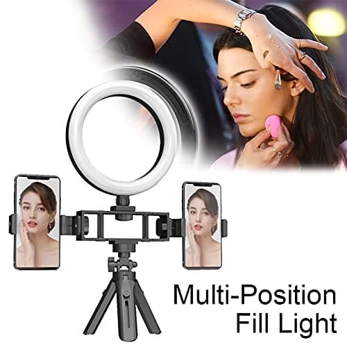 166652d4e310708cf370aa94d48f05e9 Multi Position Ring Light Dual Mobile Clip Ring Light, Live Broadcasting Bracket Fill Selfie Ring Light Phone Clamp Fill Lights Supplies Stabilizer Clip Phone Bracket - Image 1