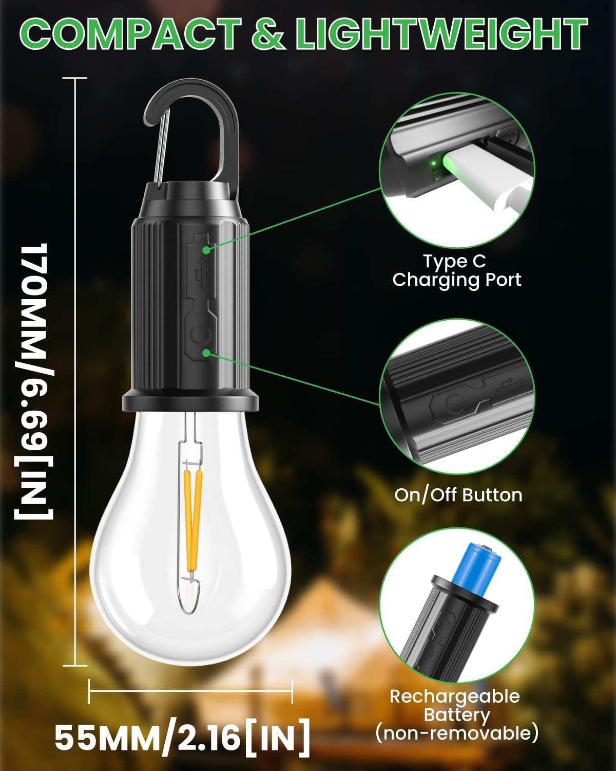 424fcb368c53b6e2d326a268ca1eb59f Portable USB Rechargeable LED Camping Bulb with Type-C Charging - Image 1