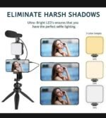 AY-49 Multi-Functional Portable Vlogger Kit with Mic, LED Light & Tripod Stand with Remote - Image 7