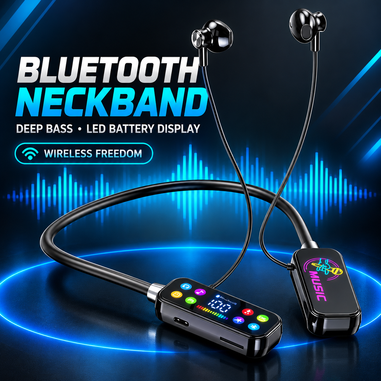 c5b1a778aefa99a4d7ab5450206980c8 Mf Model YG17 Wireless Neckband Earphones With LED Display Portable Audio Headset - Image 1